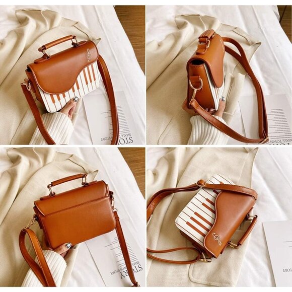 Women's Pink Stylish Piano Shape Cross-Body Shoulder Strap PU Satchel Handbags - Picture 5 of 6